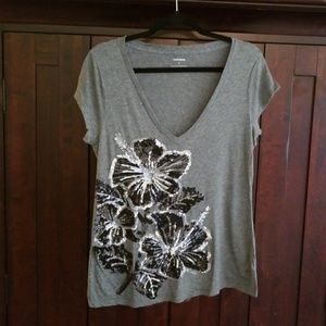 2 for $12! Express Short Sleeve T w Sequin Flower